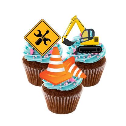 24x Glitter Construction Builder Cupcake Toppers