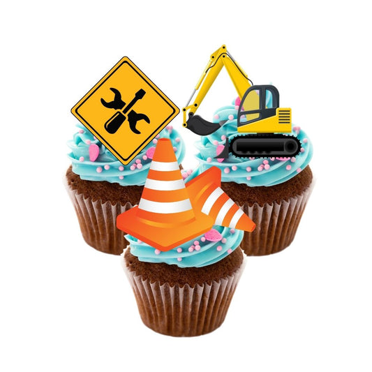 24x Glitter Construction Builder Cupcake Toppers
