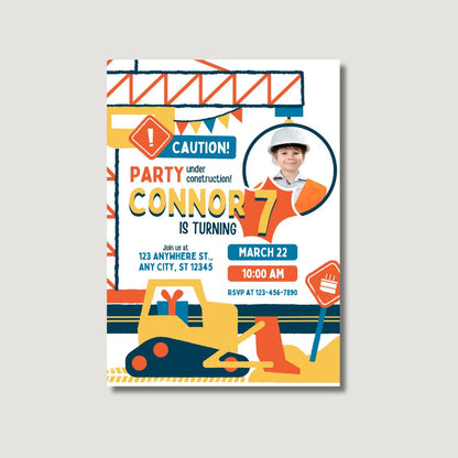Construction Theme Party Invitations - Digital Or Hard Copy
