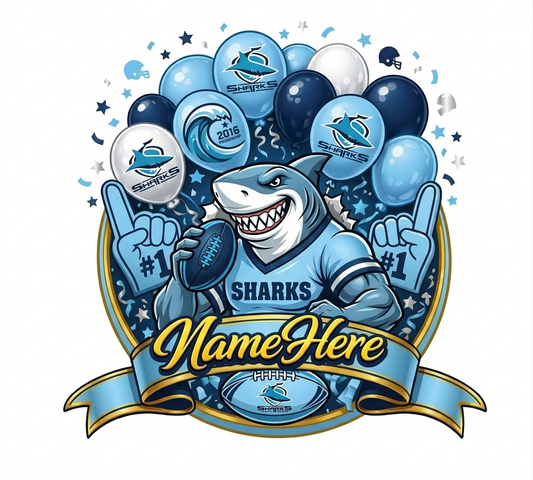 Cronulla Sharks Inspired Cake Topper Personalised Cardstock Birthday Decoration