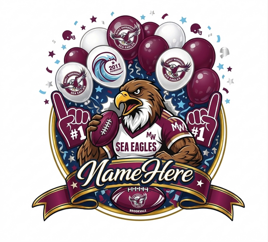 Manly Sea Eagles Inspired Cake Topper Personalised Cardstock Birthday Decoration