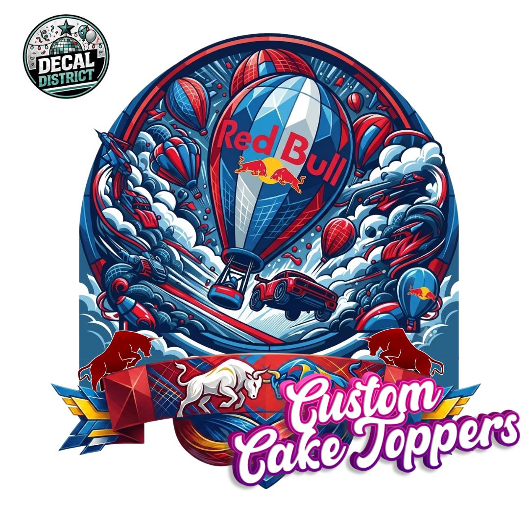 Custom Red & Blue Adrenalin Sports Theme Cake Topper - Personalised Name and Age