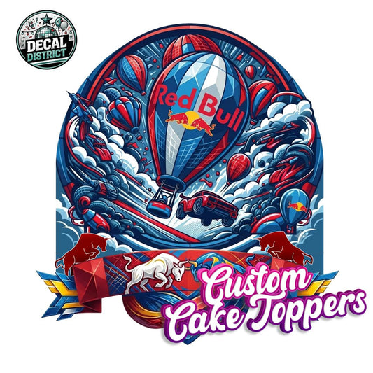 Custom Red & Blue Adrenalin Sports Theme Cake Topper - Personalised Name and Age