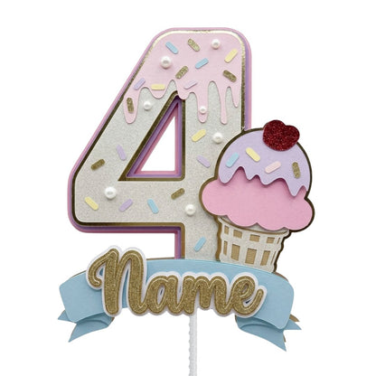 Custom Ice Cream Theme Birthday Cake Topper - Cardstock Layered Design