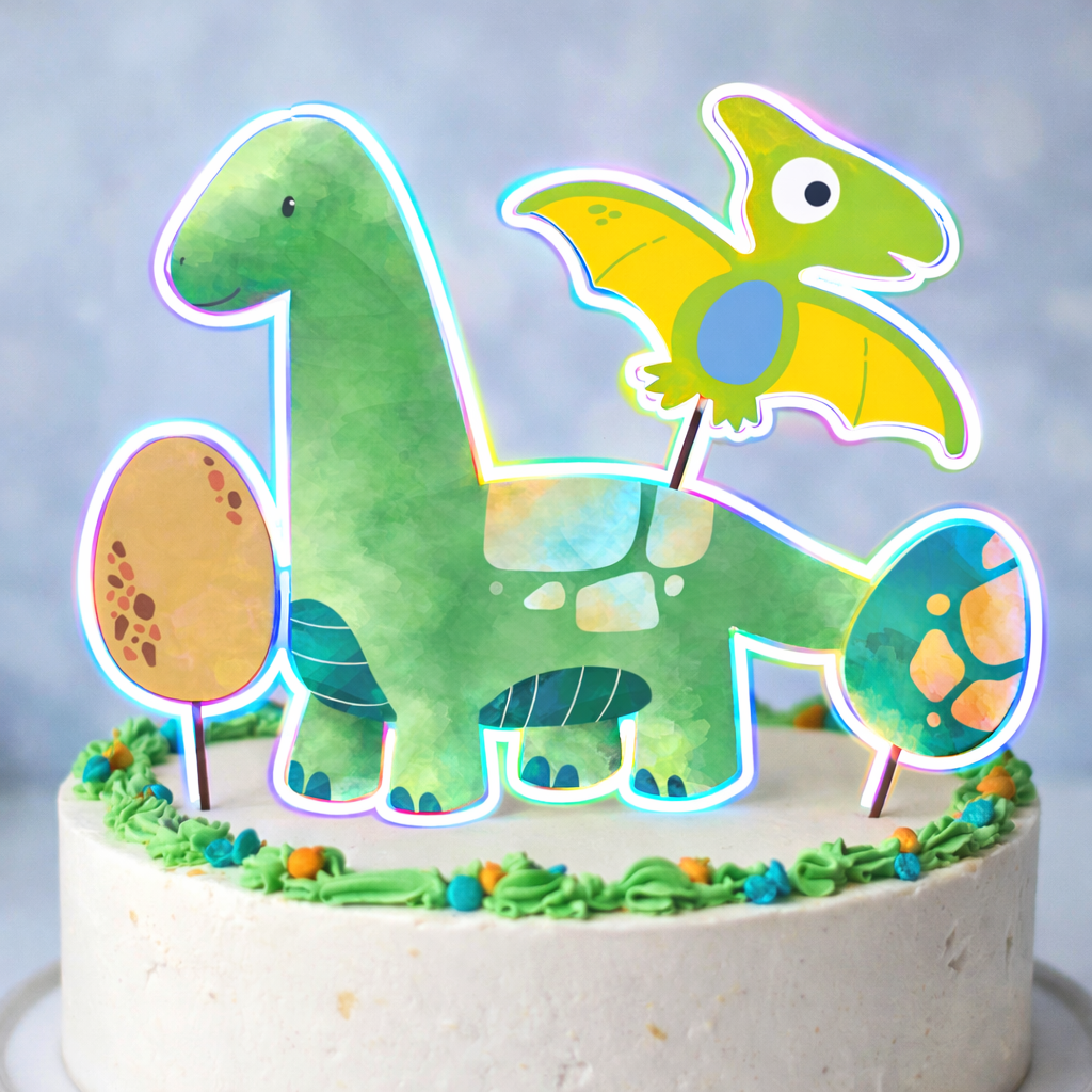 Custom Cake Topper - Cute Dinosaur theme - 4 Piece