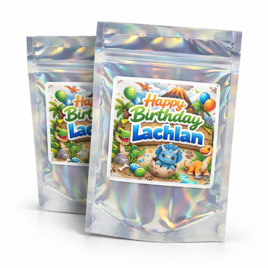 Dinosaur Party Lolly Bags – Personalised Birthday Treat Bags (12 Pack)