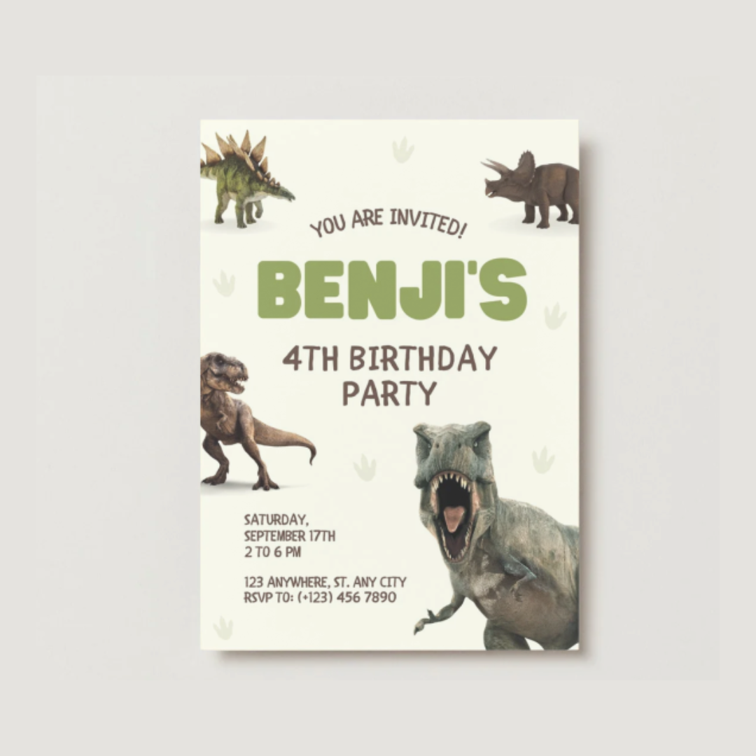 Roaring Dinosaur Party Invitations - Digital Or Hard Copy