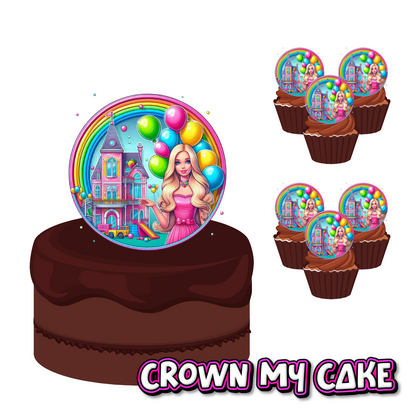 Dreamhouse Doll Cake Topper & 12x Cupcake Picks