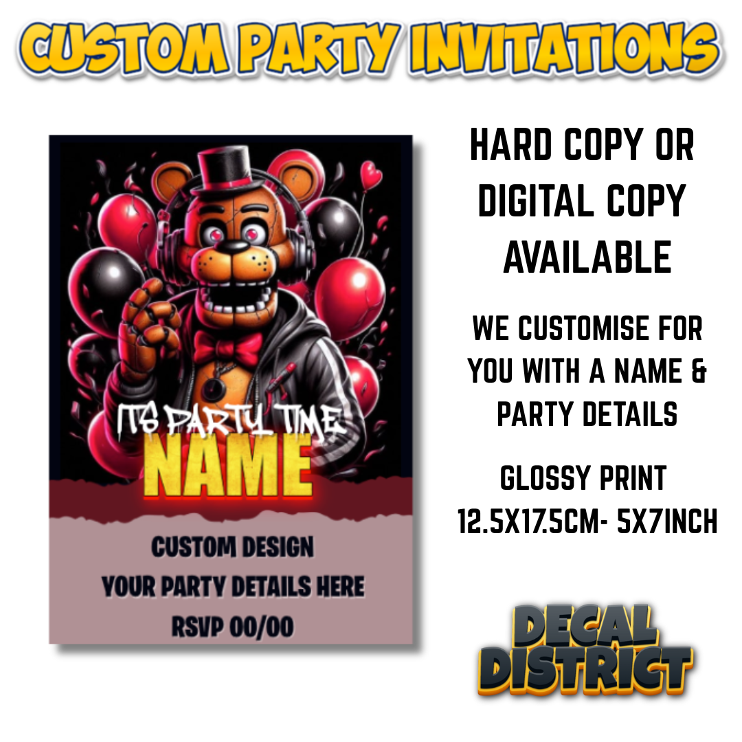 FNAF Party Invites - RED - Digital Or Hard Copy