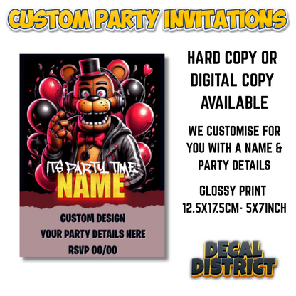 FNAF Party Invites - RED - Digital Or Hard Copy