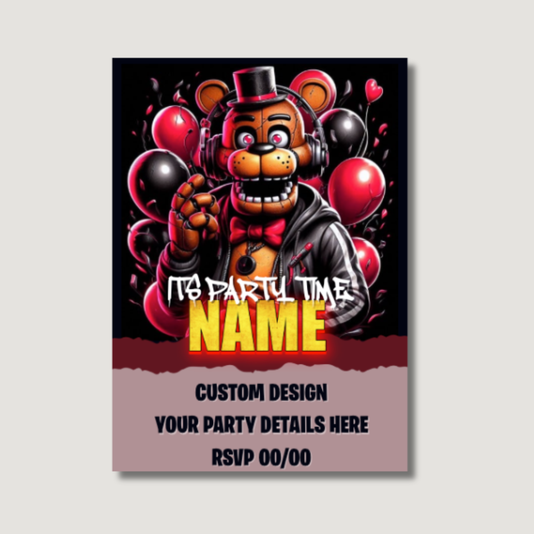 FNAF Party Invites - RED - Digital Or Hard Copy