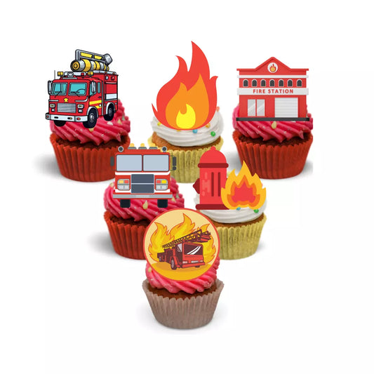 24x Fire Truck - Fireman Cupcake Toppers