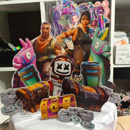 Fortnite Cake Topper (11pc Set) + 2 Balloons - Fast QLD Dispatch