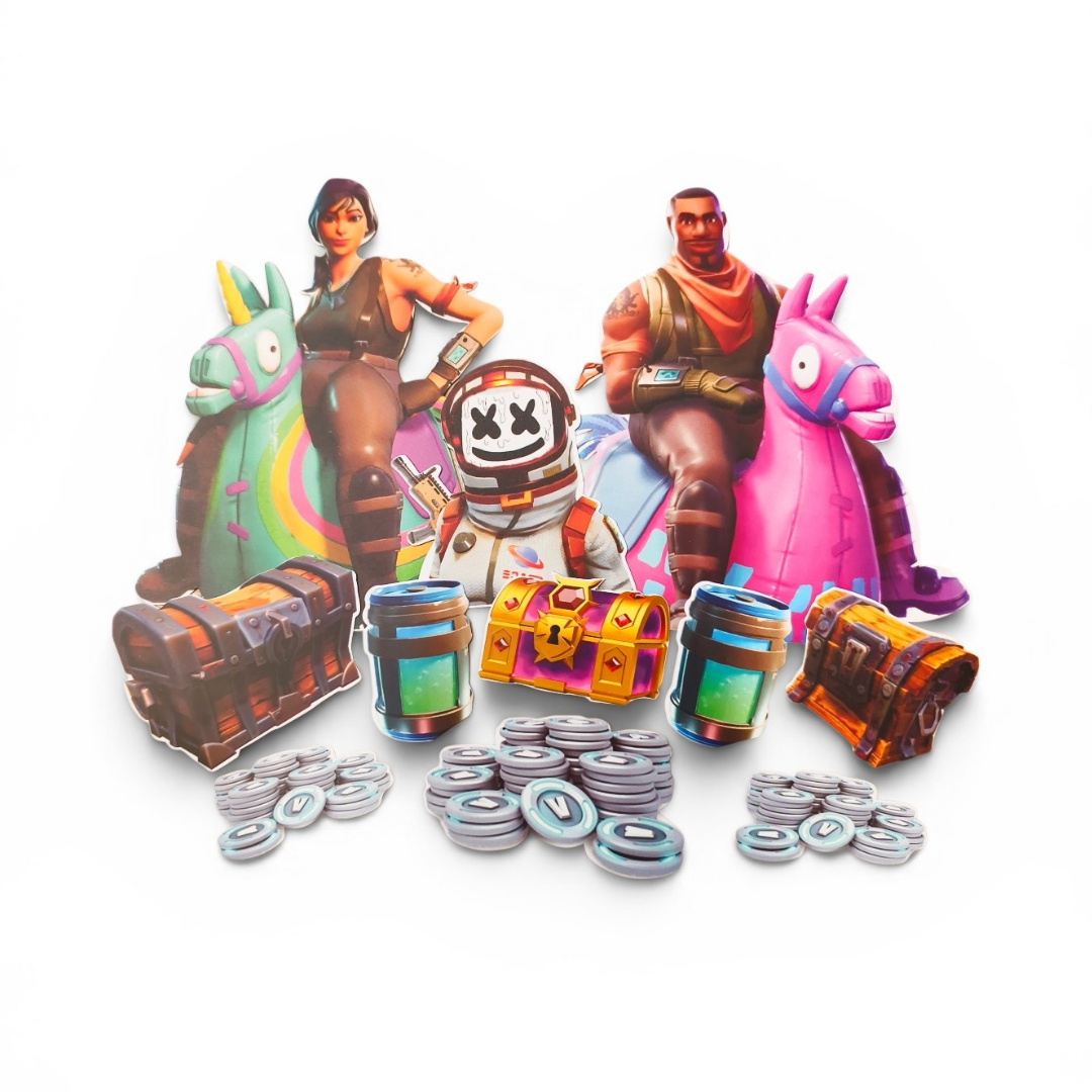 Fortnite Cake Topper (11pc Set) + 2 Balloons - Fast QLD Dispatch
