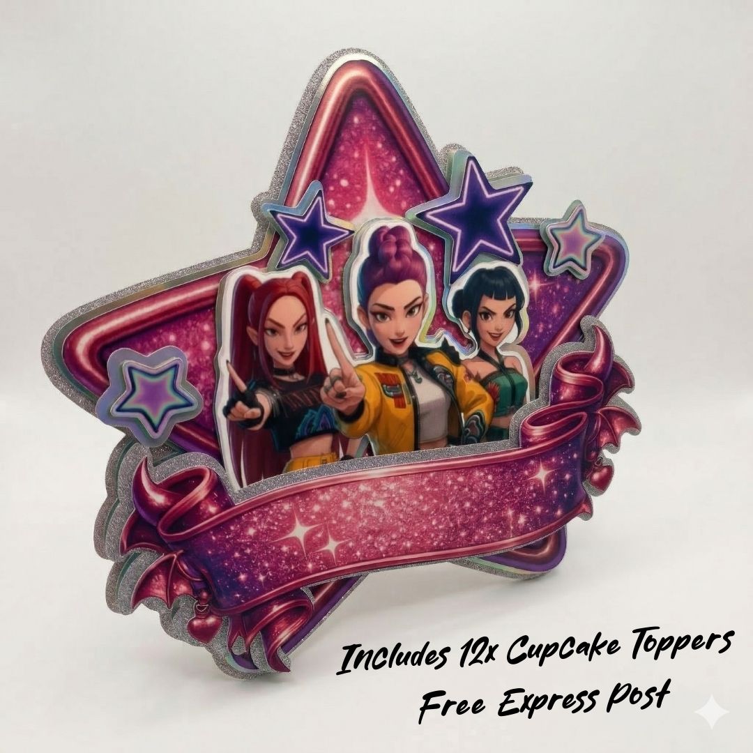Personalised Kpop Demon Hunters Star Banner Cake Topper