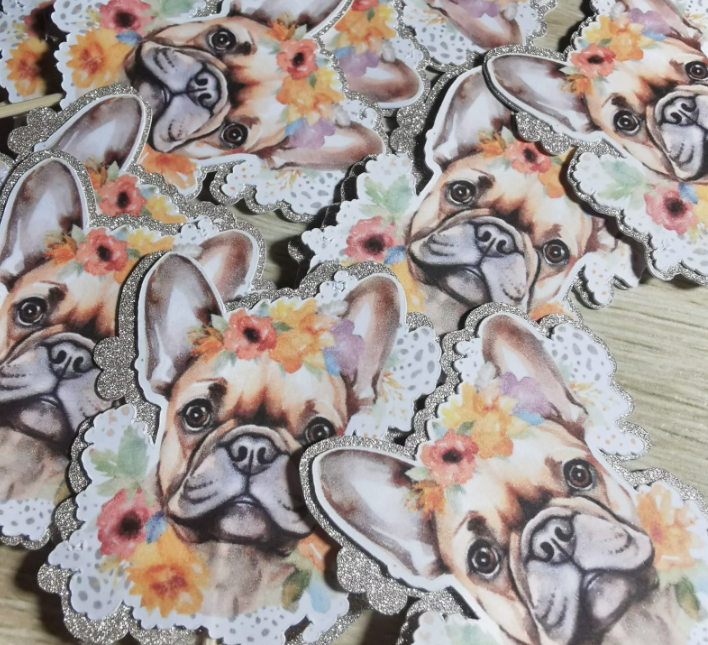 24x Deluxe Glitter - French Bulldog - Cupcake Toppers