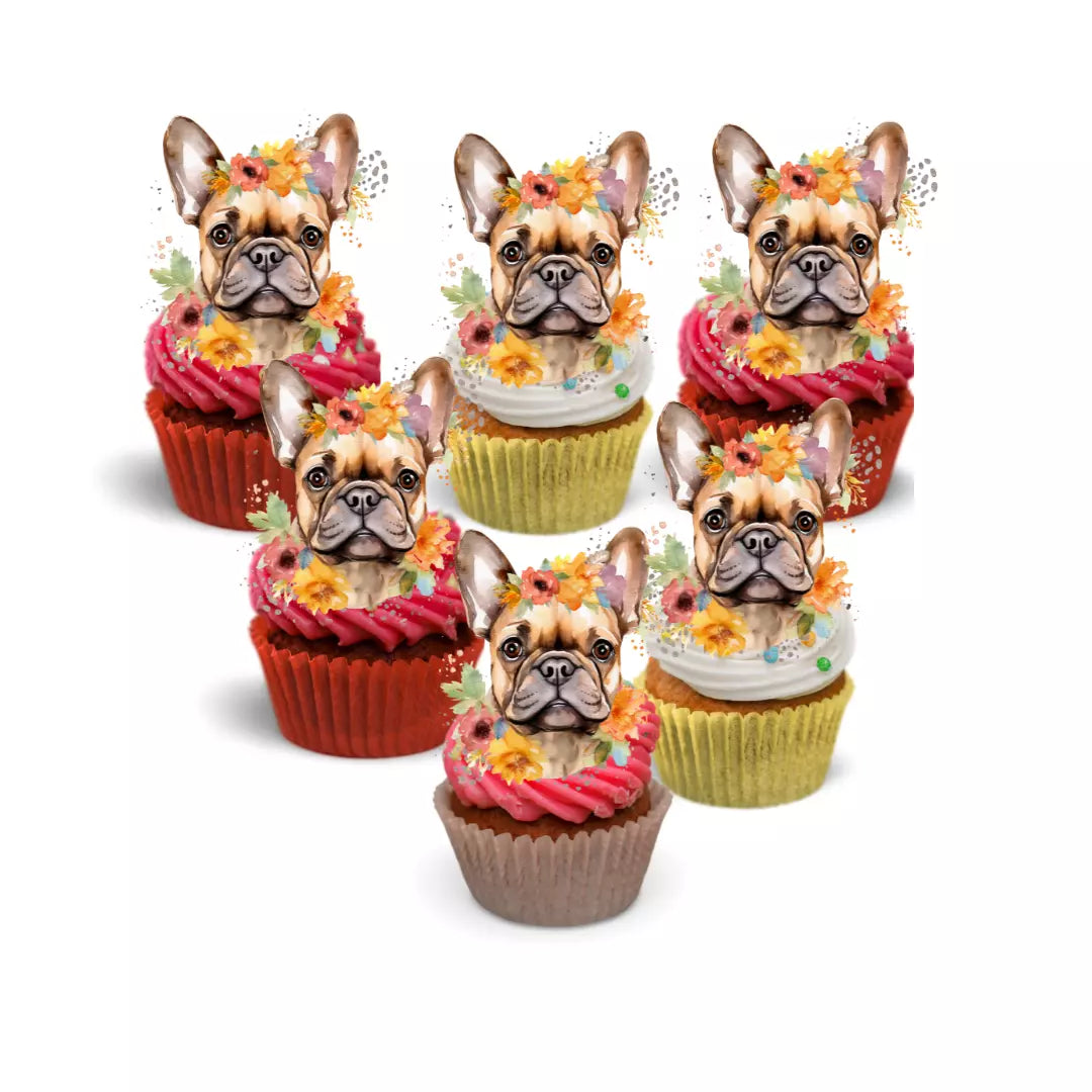 24x Deluxe Glitter - French Bulldog - Cupcake Toppers