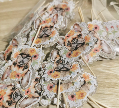 24x Deluxe Glitter - French Bulldog - Cupcake Toppers