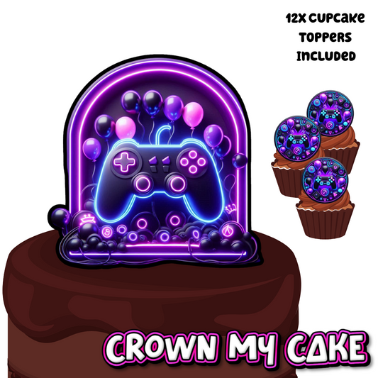 Gaming Cake Topper & 12x Cupcake Picks