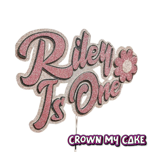 Glitter Flower Cake Custom Topper - Personalised