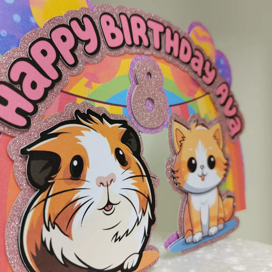 Guinea Pig & Kitty Custom Cake Topper
