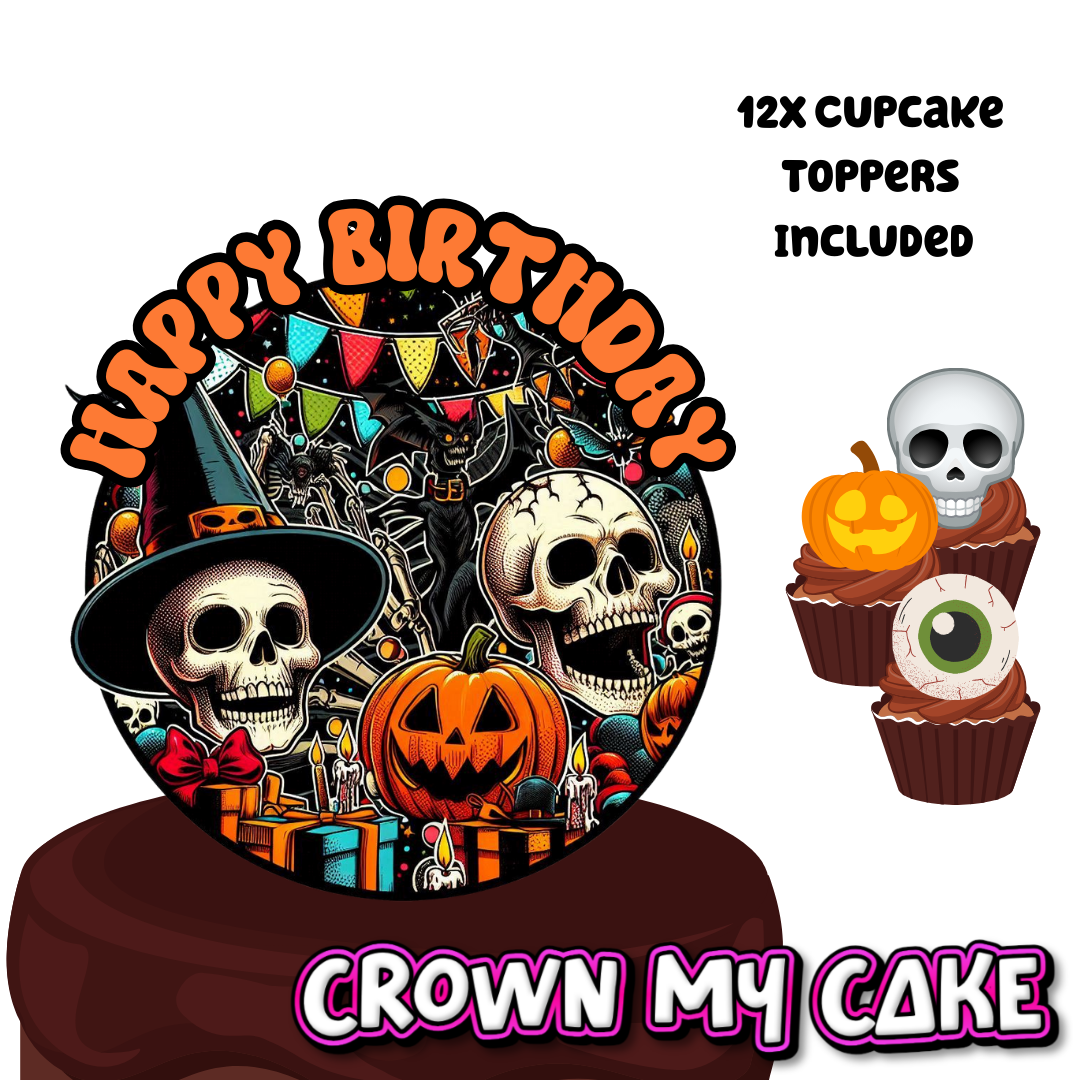 Halloween Birthday Cake Topper & 12x Cupcake Picks