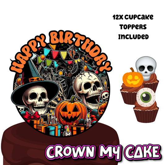 Halloween Birthday Cake Topper & 12x Cupcake Picks