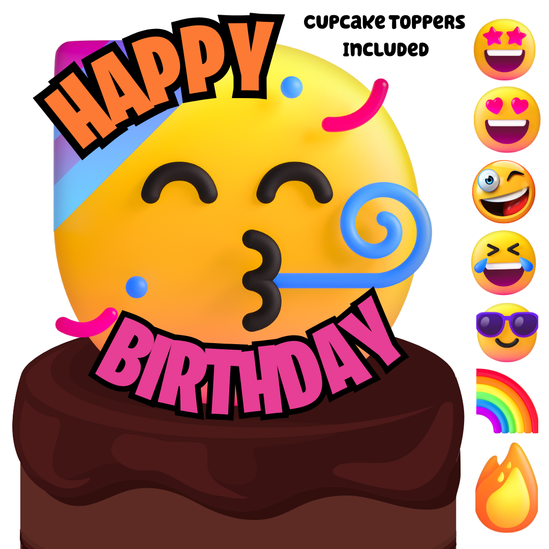 Emoji Party Cake Topper & 12x Cupcake Picks