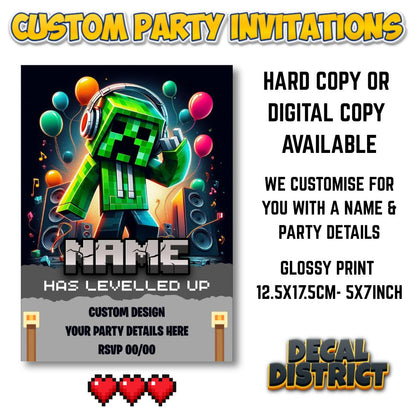Gaming Party Pixel Block Party Invites - Digital Or Hard Copy