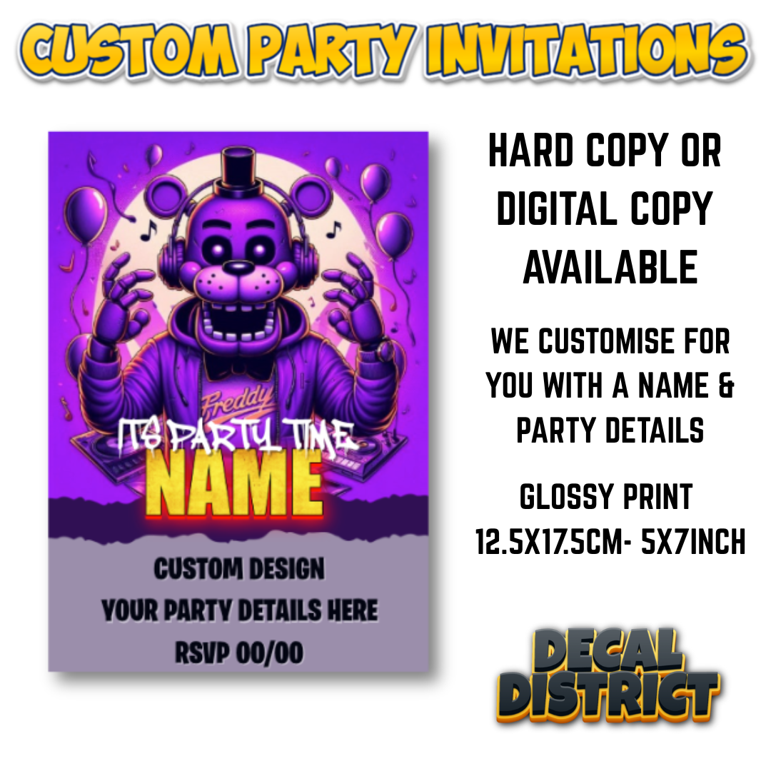 FNAF Party Invites - Purple - Digital Or Hard Copy
