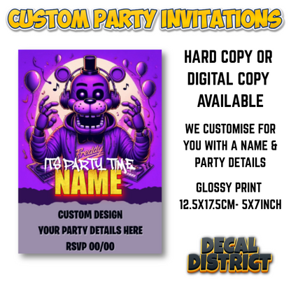 FNAF Party Invites - Purple - Digital Or Hard Copy