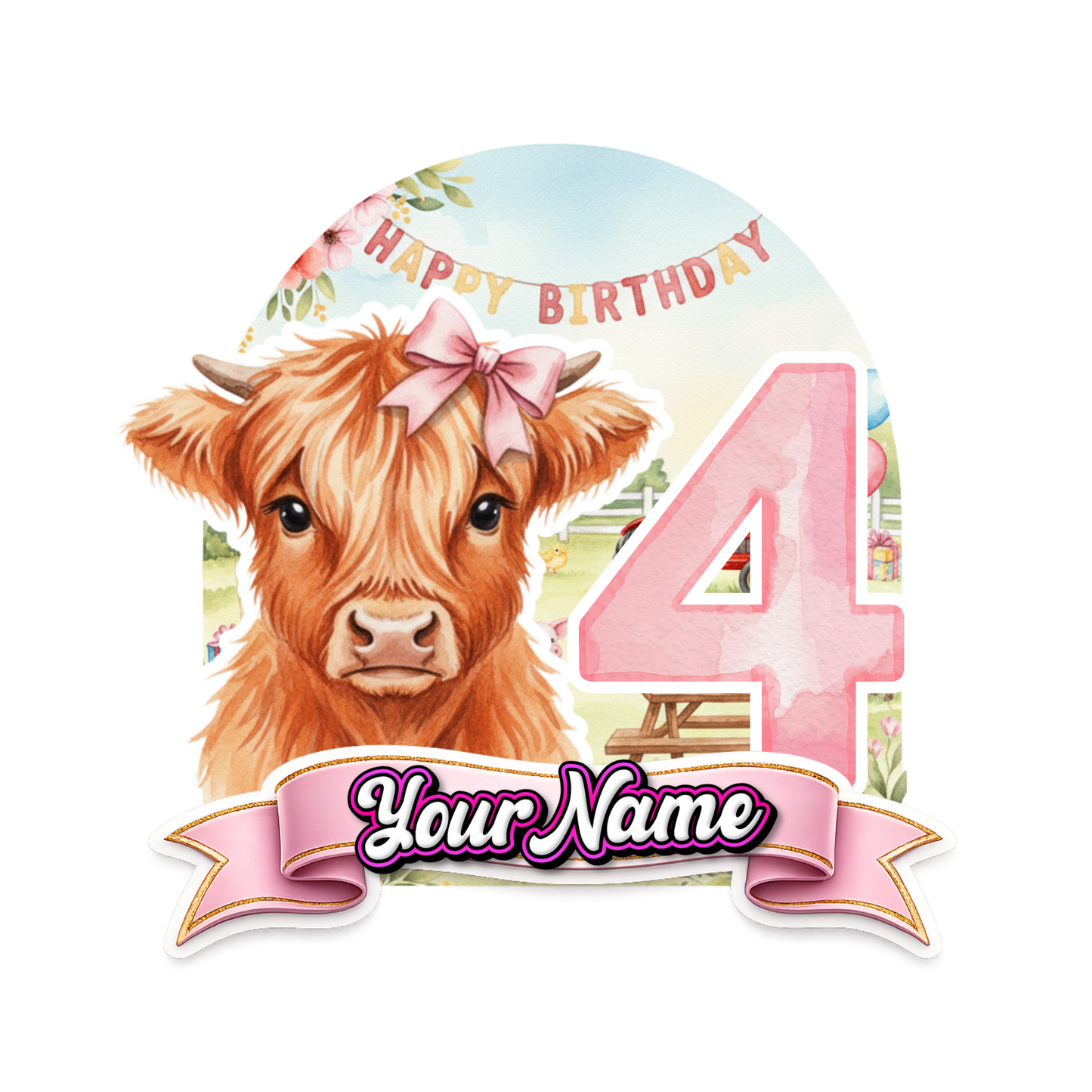 Highland Cow Custom Cake Topper