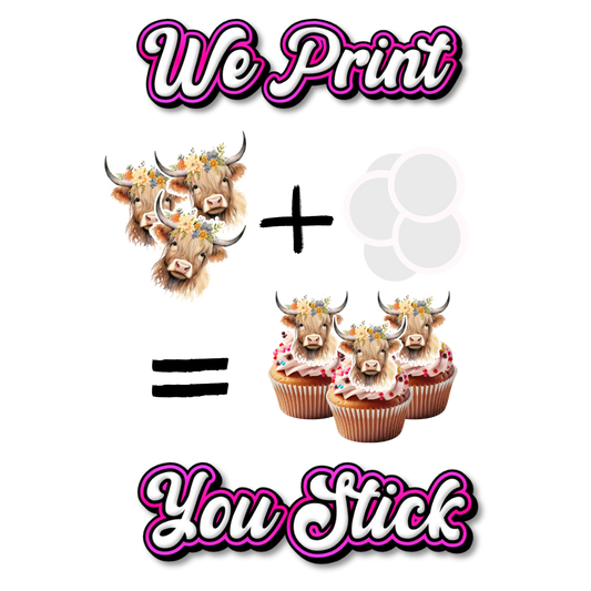 Highland Cow Cupcake Toppers - We print, You stick.