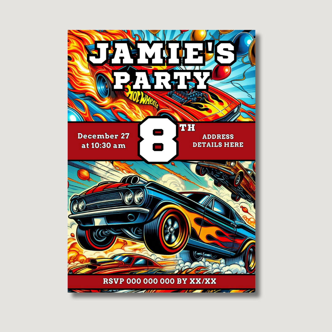 Hot Rod Car Racing Invitations - Digital Or Hard Copy