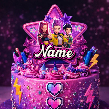 Personalised Kpop Demon Hunters Star Banner Cake Topper