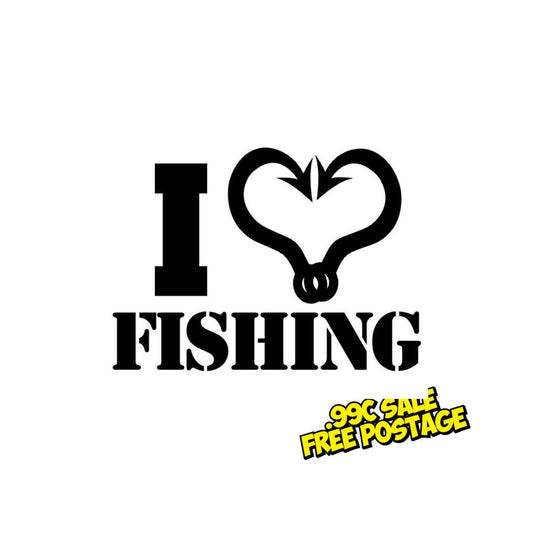 I Love Fishing Vinyl Decal - 8cm