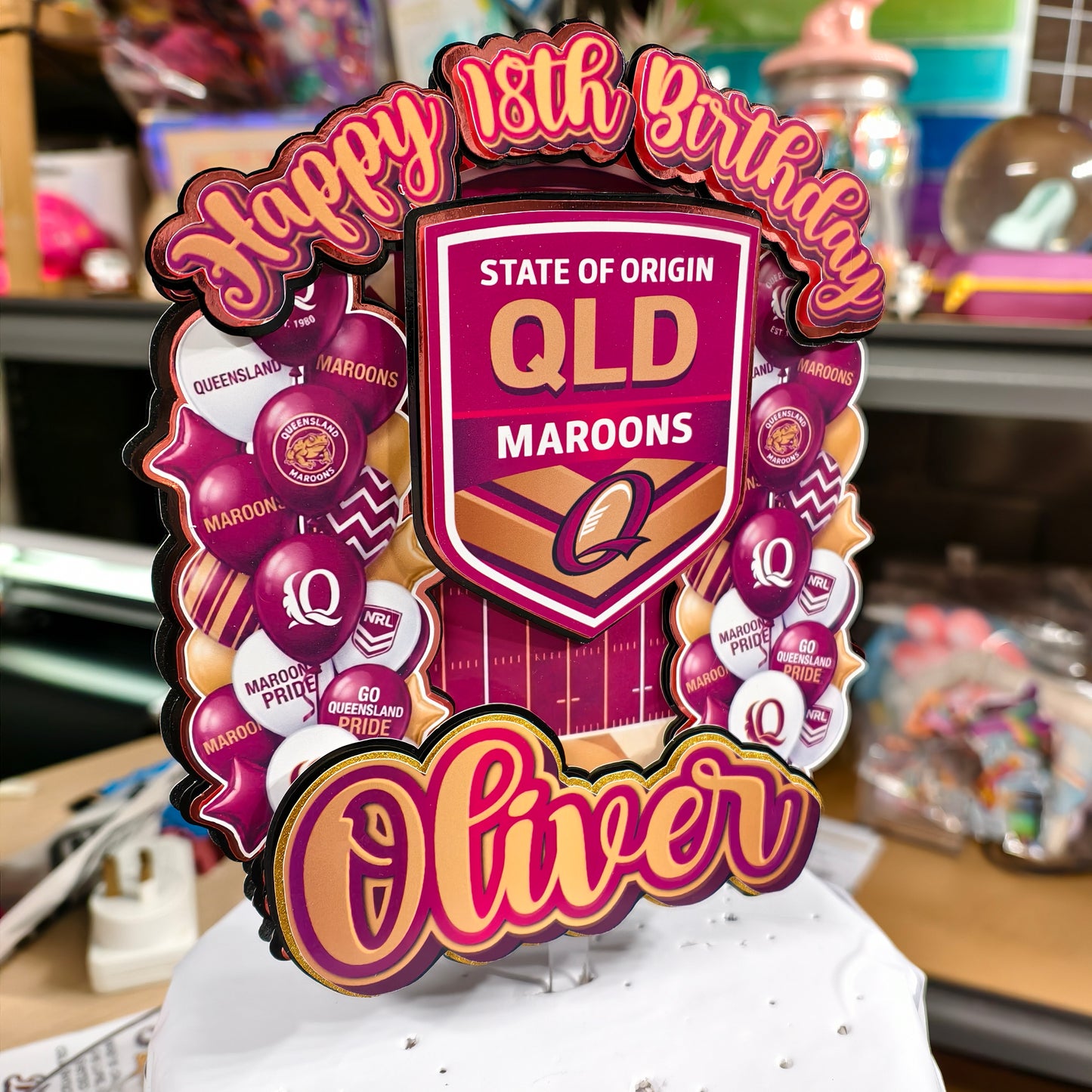 QLD State of Origin Inspired Cake Topper Personalised Cardstock Birthday Decoration