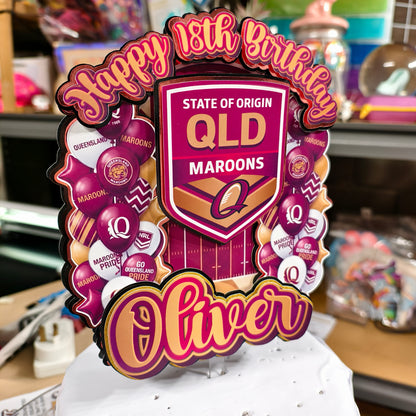 QLD State of Origin Inspired Cake Topper Personalised Cardstock Birthday Decoration