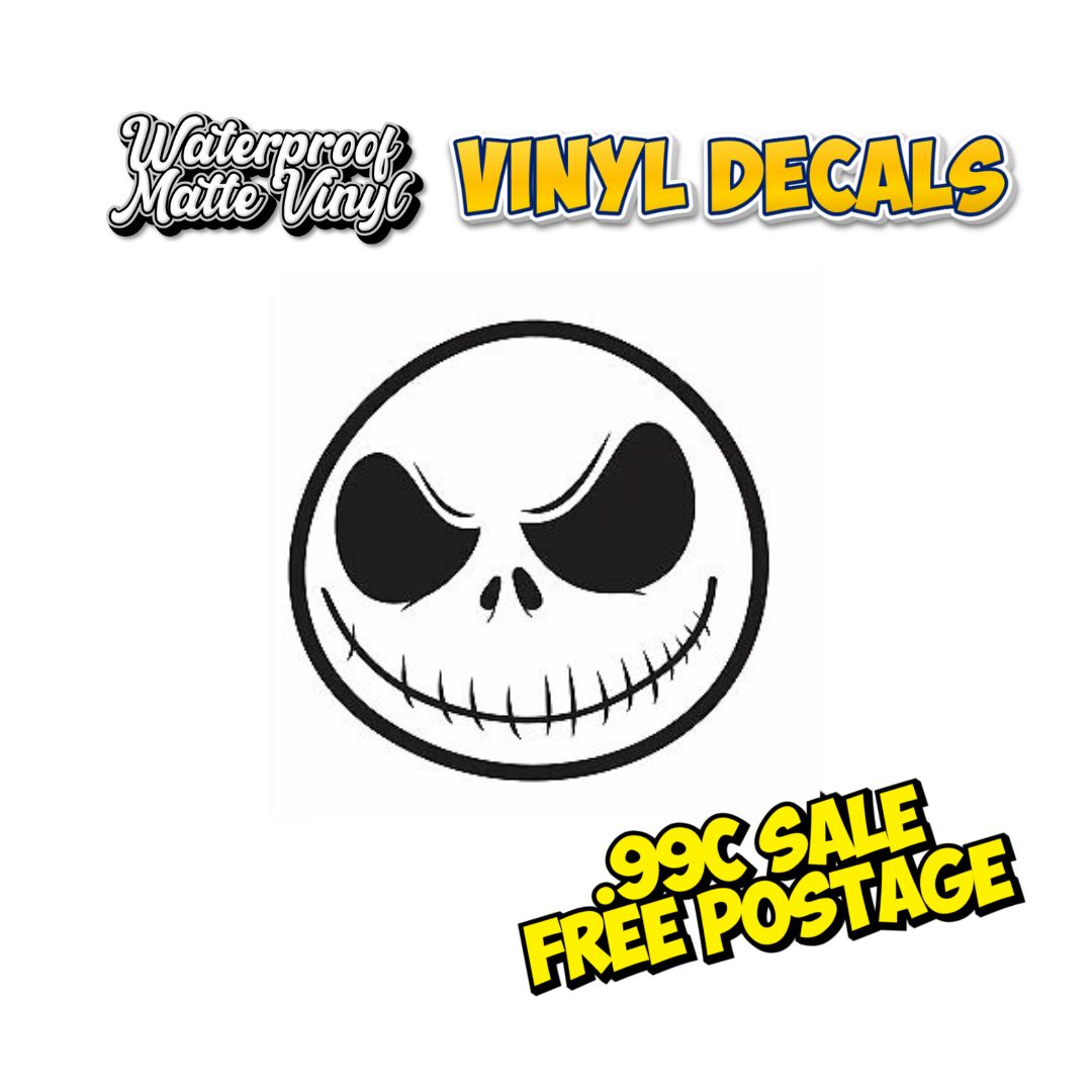 Jack Skellington Face - Vinyl Cut Decal - Black - 5cm
