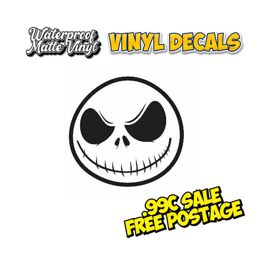 Jack Skellington Face - Vinyl Cut Decal - Black - 5cm
