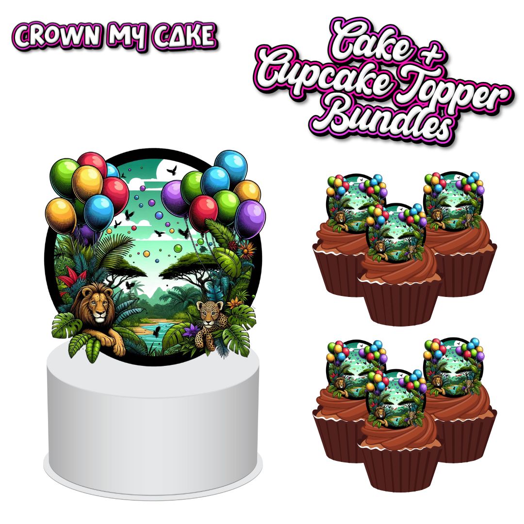 Jungle Cake Topper Bundle + 12 Cupcake Toppers