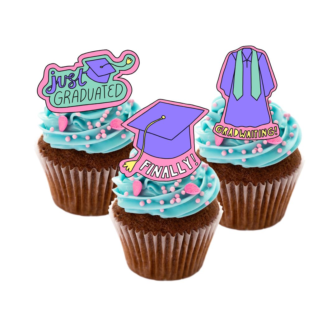 24x Graduation Cupcake Toppers - Pink Purple Design
