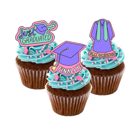 24x Graduation Cupcake Toppers - Pink Purple Design