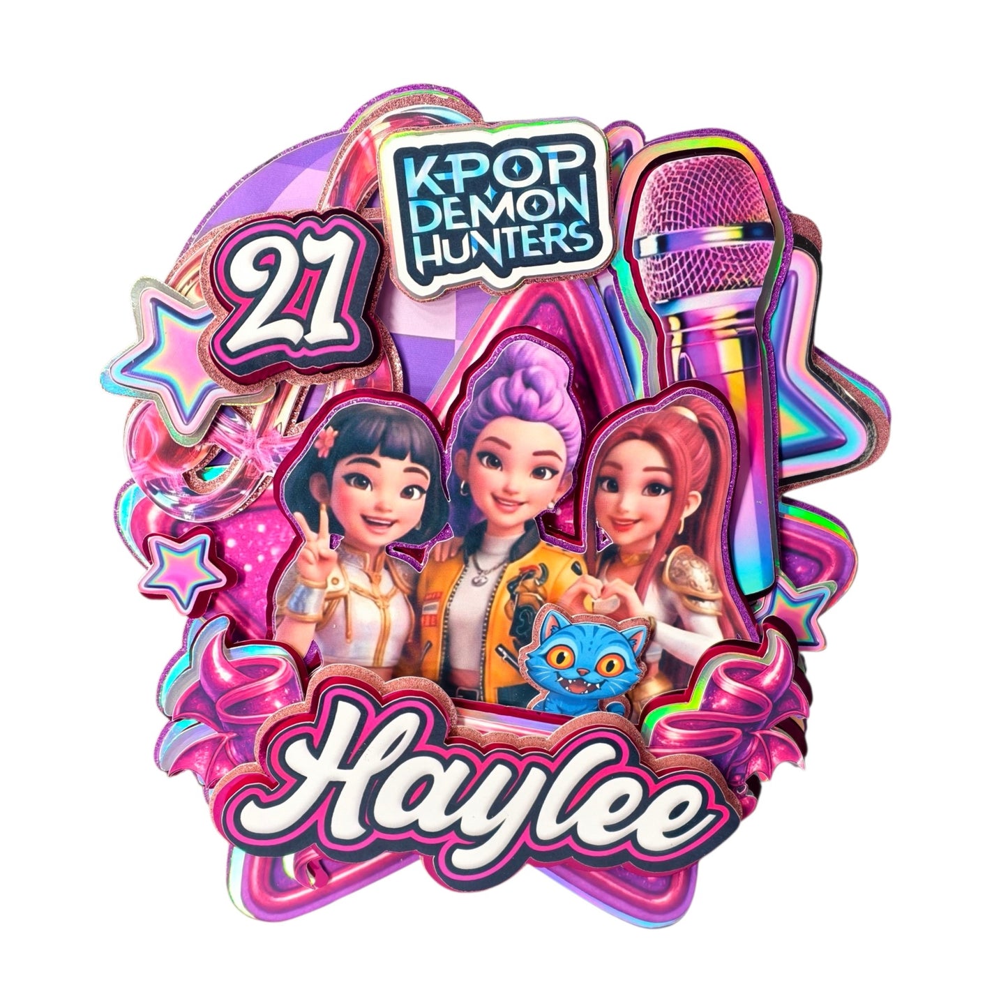 Personalised K-Pop Demon Hunters Pink Cake Topper ✨