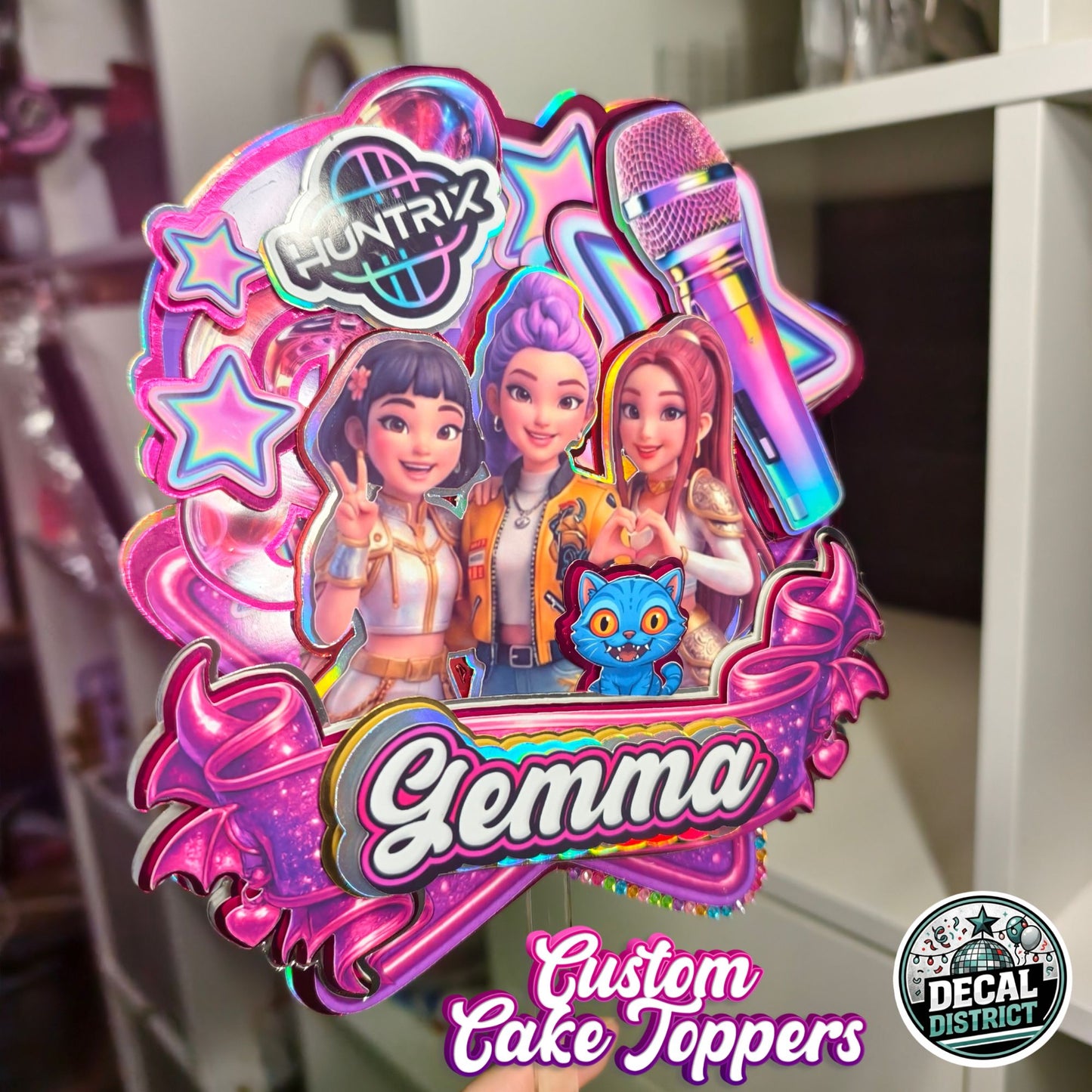 Personalised K-Pop Demon Hunters Pink Cake Topper ✨