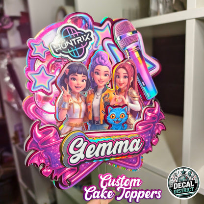 Personalised K-Pop Demon Hunters Pink Cake Topper ✨