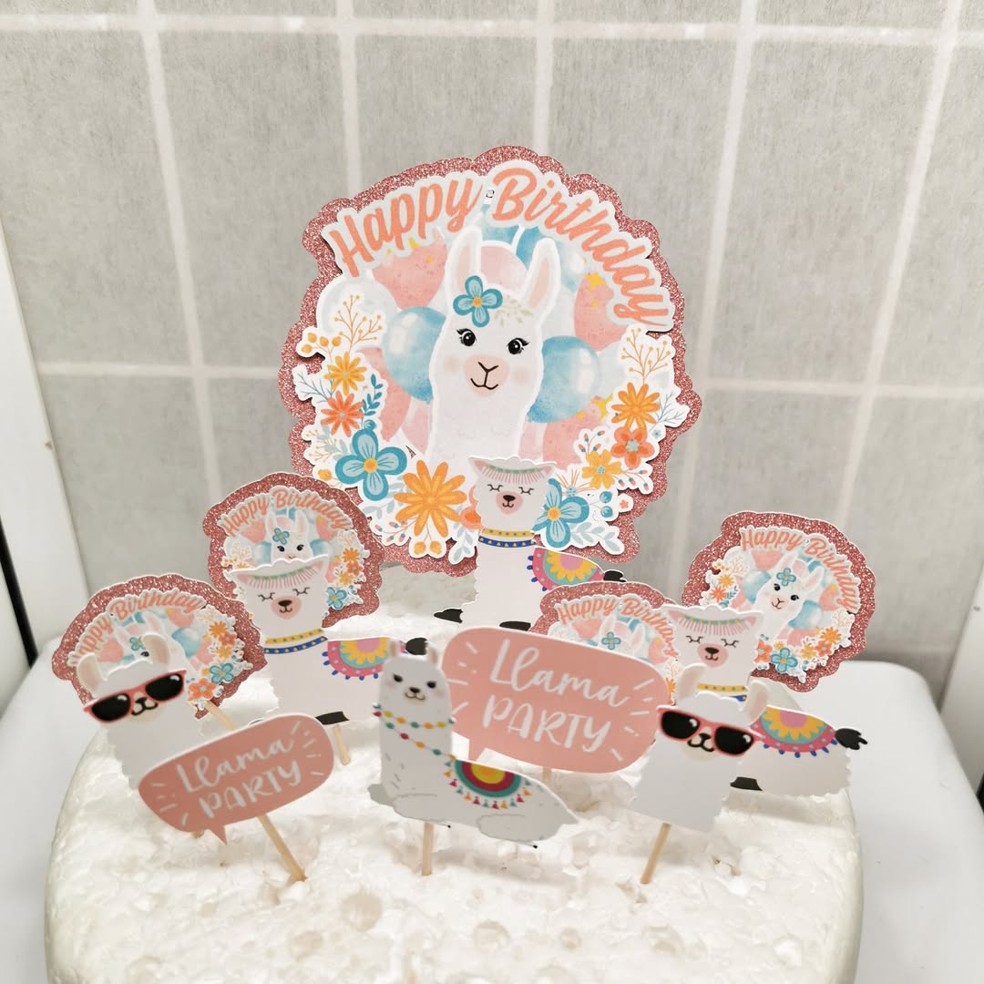 Llama Cake Topper & 12x Cupcake Picks