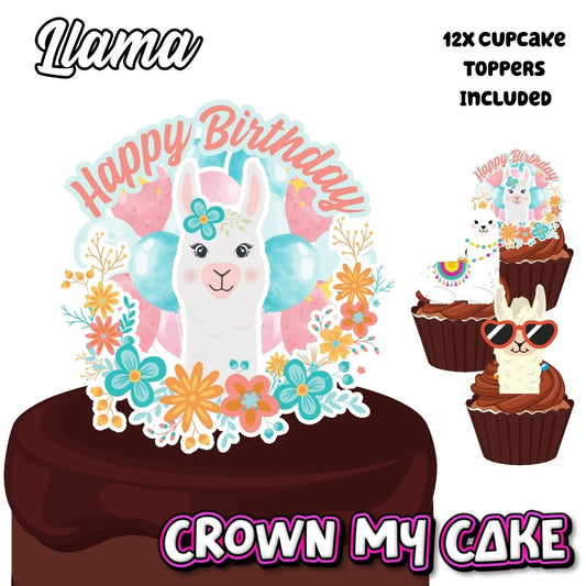 Llama Cake Topper & 12x Cupcake Picks