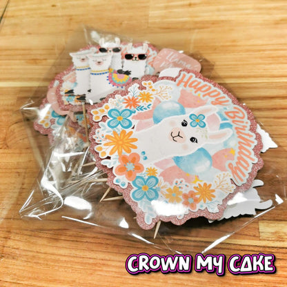 Llama Cake Topper & 12x Cupcake Picks