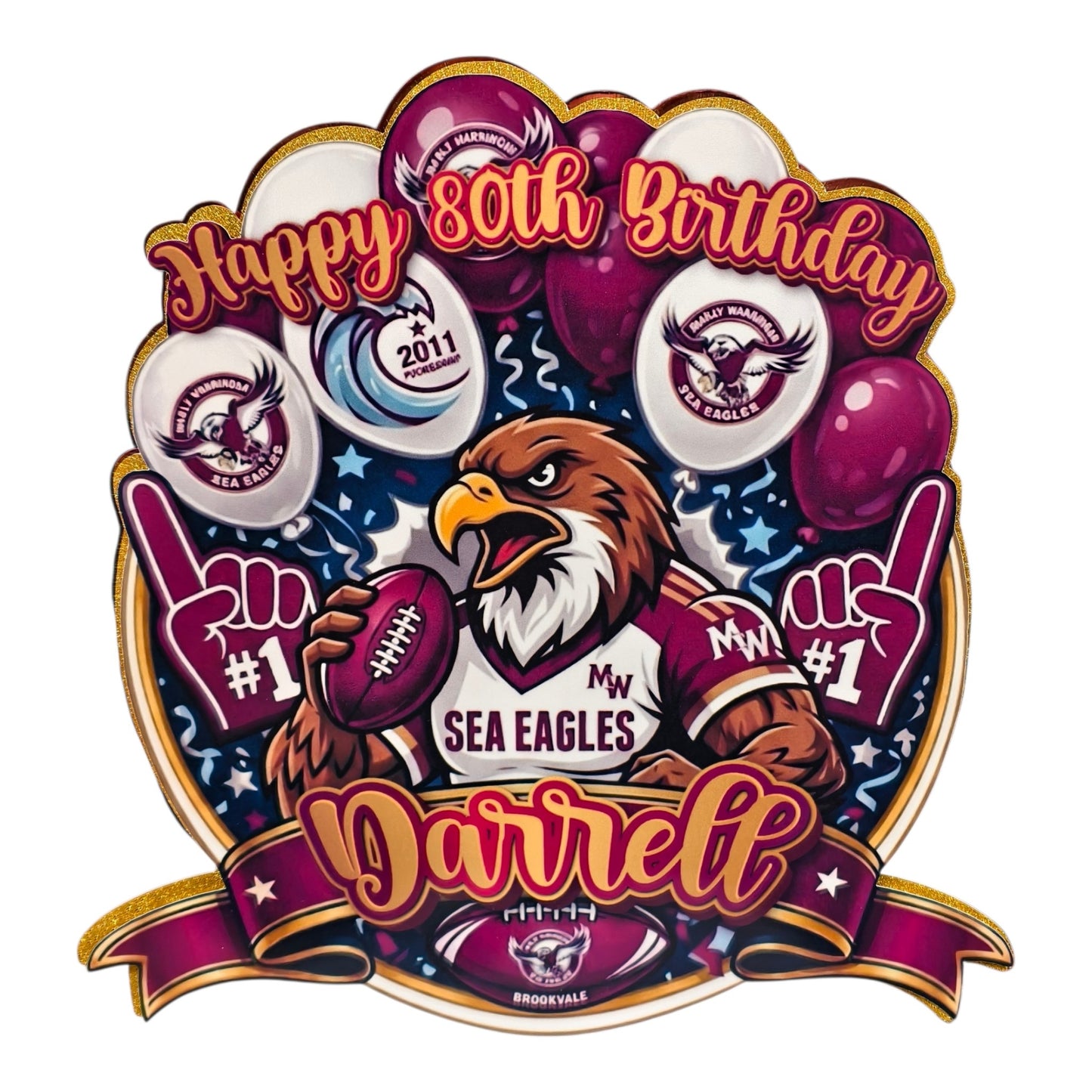 Manly Sea Eagles Inspired Cake Topper Personalised Cardstock Birthday Decoration